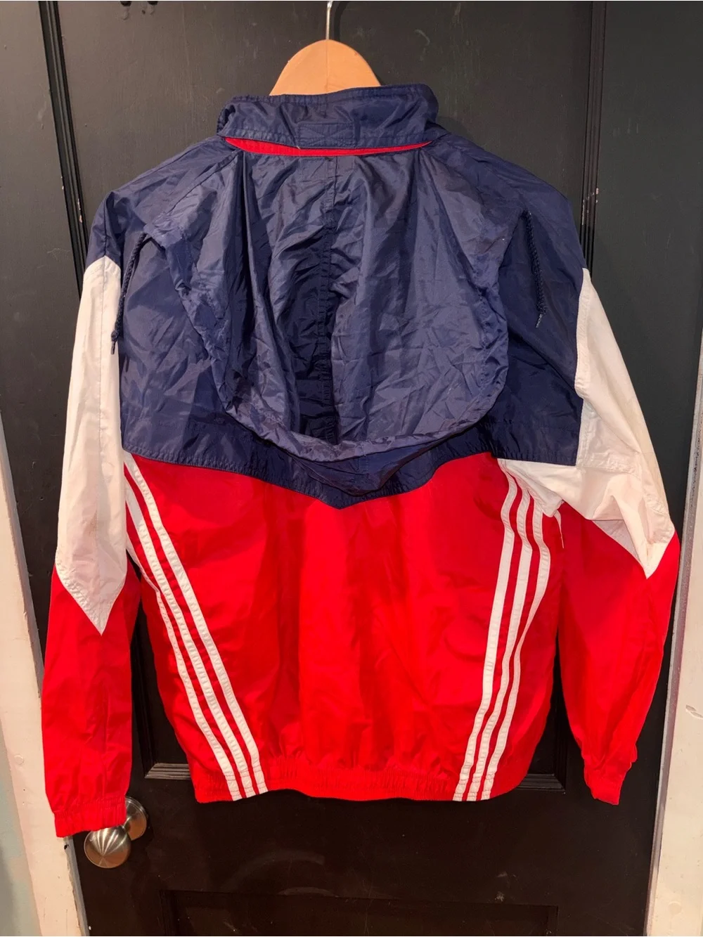 Vintage Adidas Originals Trefoil Windbreaker Jacket Hooded Red Blue XL